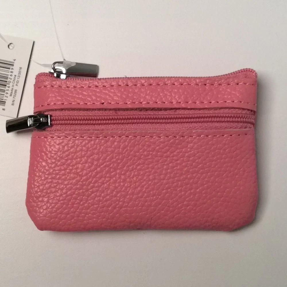 Pink Real Leather Coin Purse Key Ring